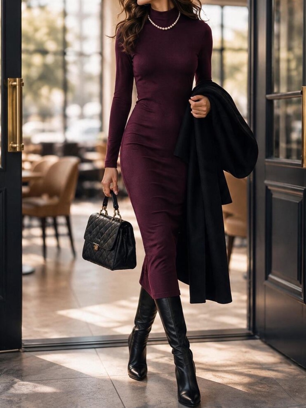 Burgundy Long Sleeve Maxi Dress
